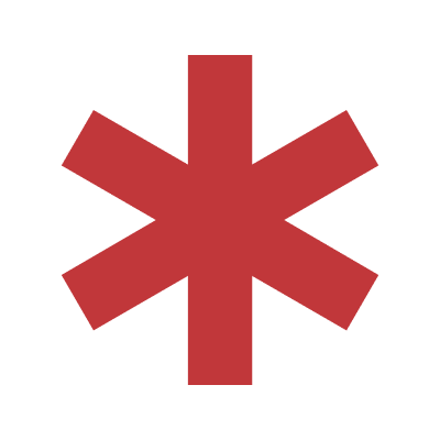 Red asterisk symbol on a black background.