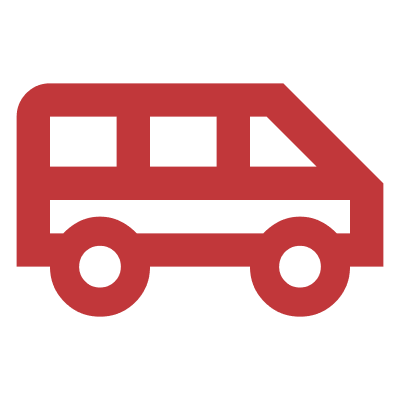 Red bus icon with a simplified design on a black background.