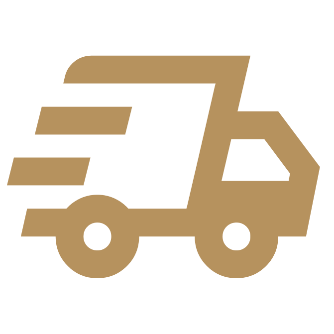 Gold delivery truck icon with motion lines indicating speed.