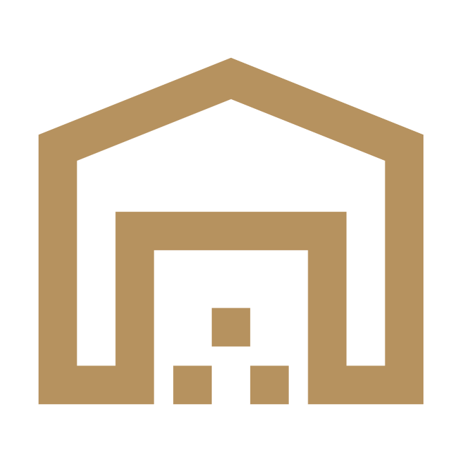 Icon of a house with a garage, using brown and black colors.