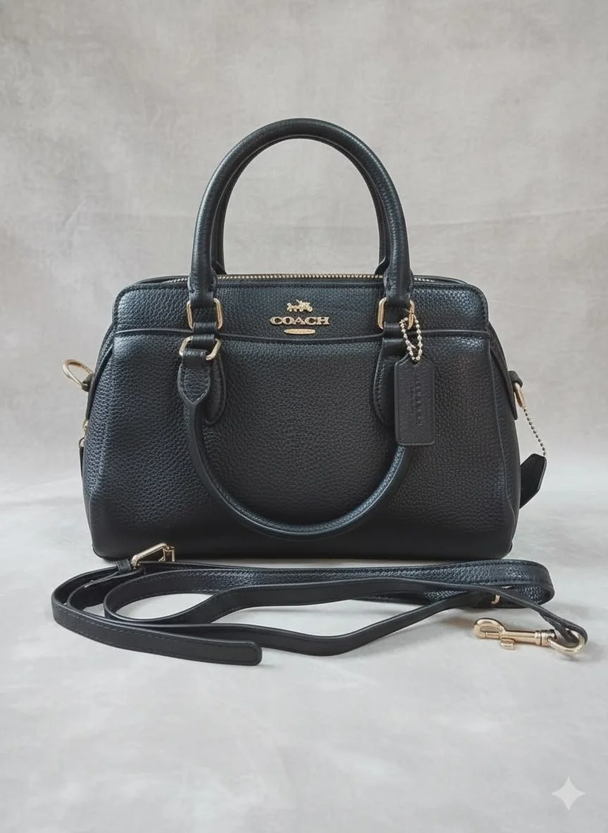 Coach Mini Darcie Carryall in black crossgrain leather.