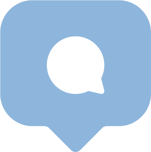 Speech bubble icon with a light blue background.