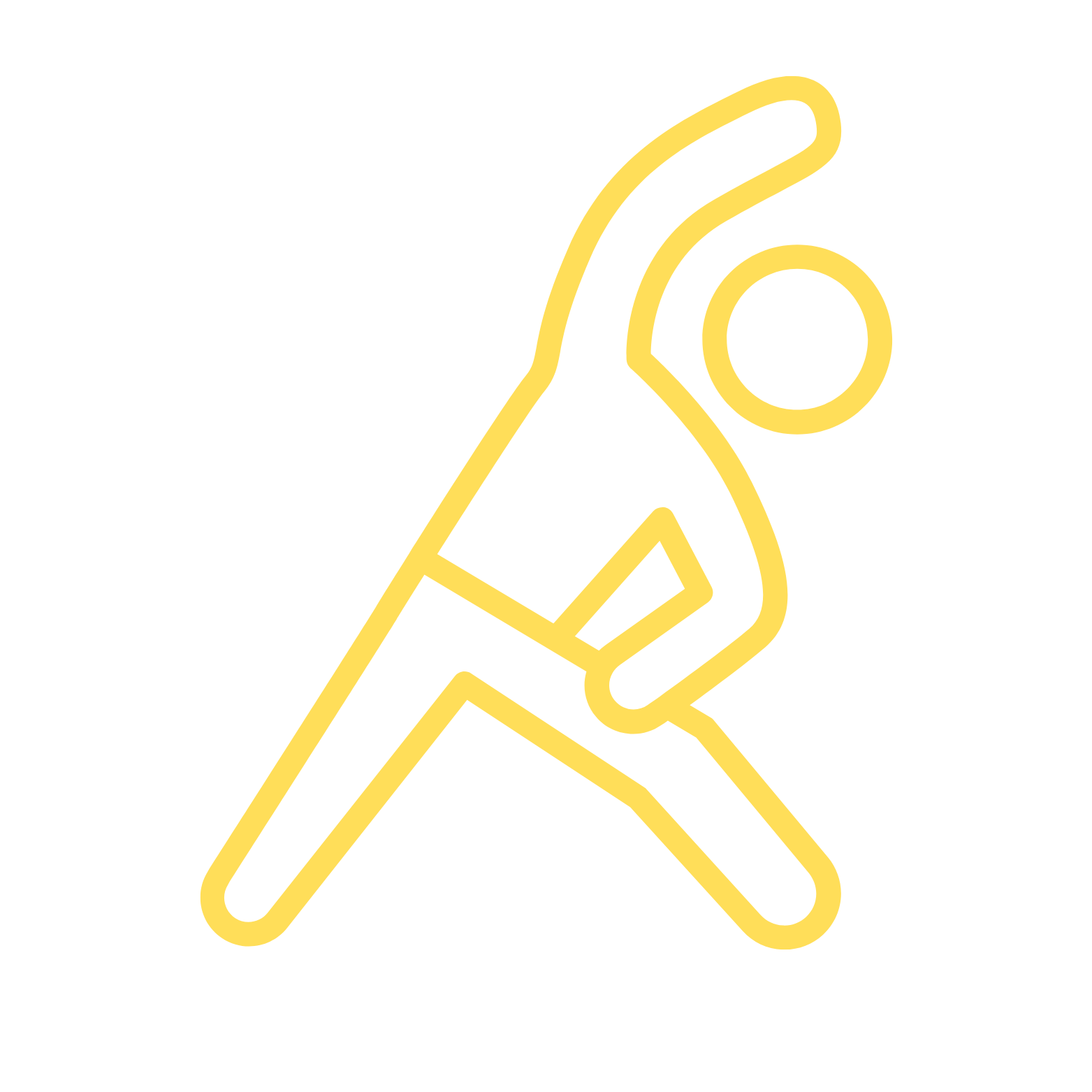 Yellow neon outline of a person walking or running, depicted in a stylized manner against a black background.