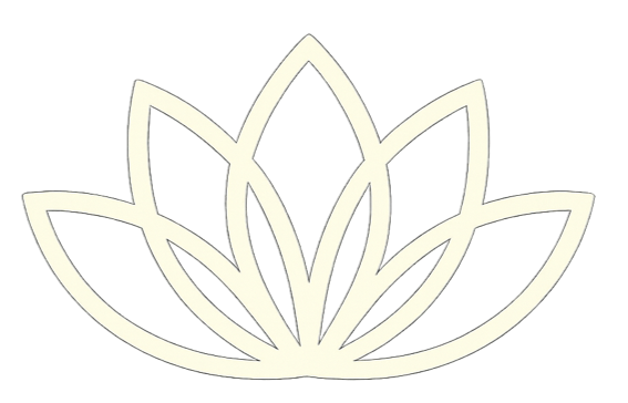 Stylized white lotus flower with multiple petals on a black background.