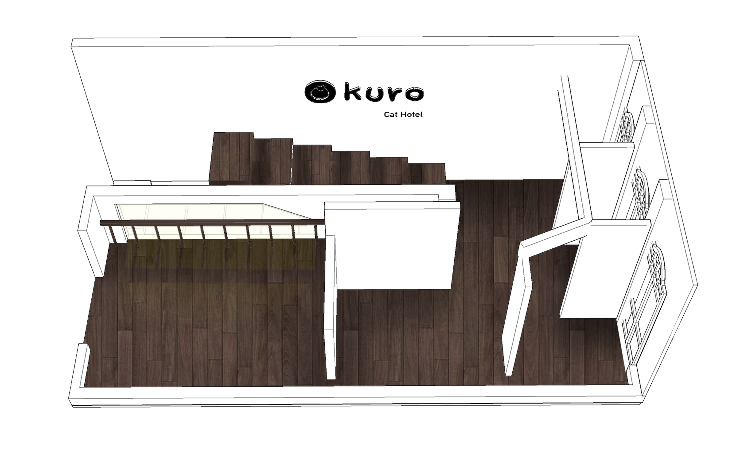 Secure and welcoming reception lounge at Kuro Cat Hotel, designed for a stress-free check-in experience for cats and owners.