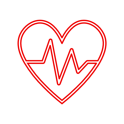 Red neon heart with an EKG line inside on a blank background. image for L&R First Aid Training