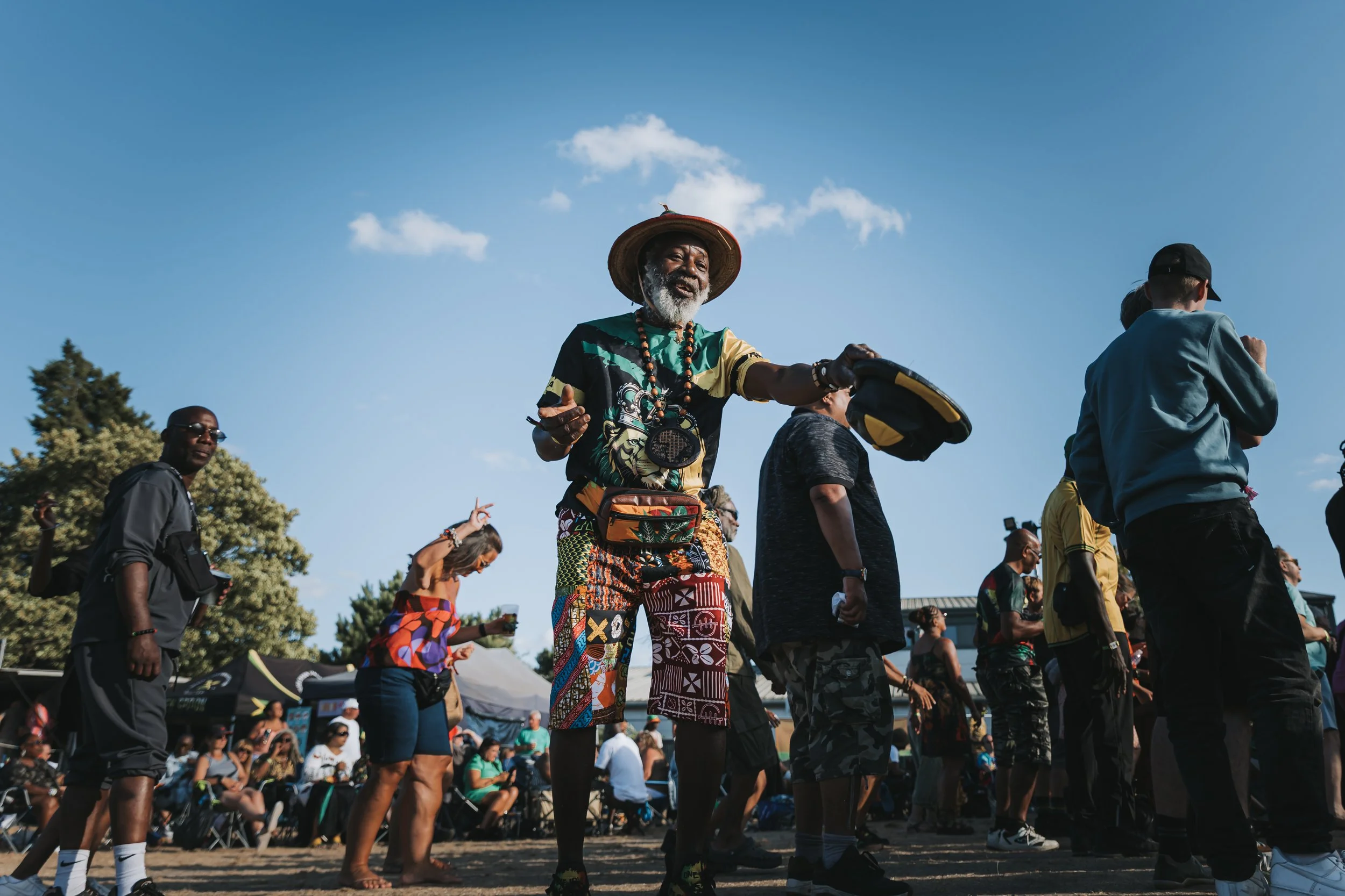 Elderly man dancing photo at reggae weekender festival in Bournemouth.