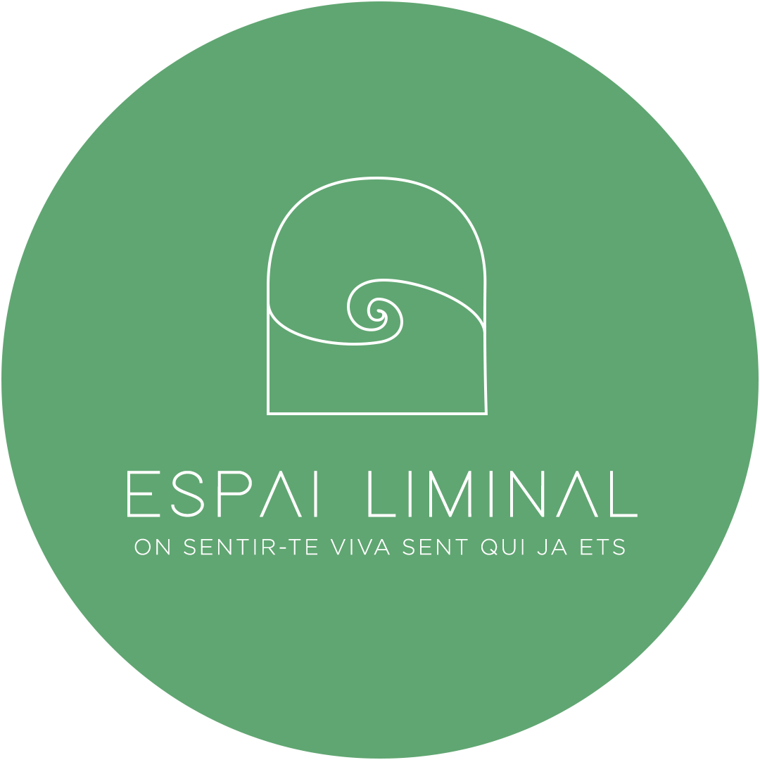 Logotipo circular verde con línea blanca en forma de espiral y texto en español: "ESP AI LIMINAL" y "ON SENTIR-TE VIVA SENT QUI JA ETS".