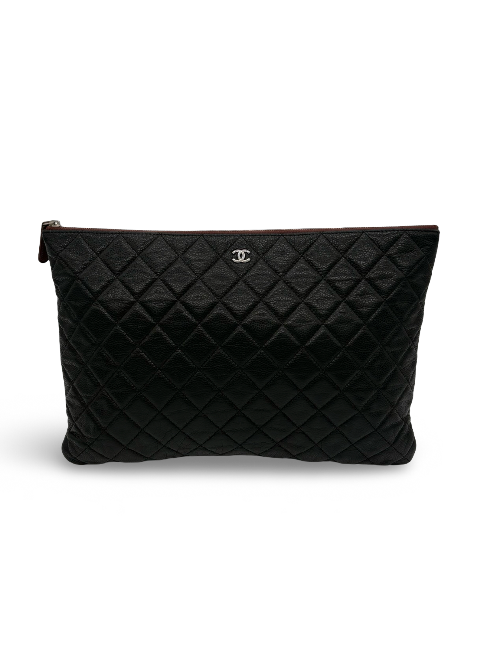Chanel Black Quilted Caviar Leather Silver Hardware Clutch Bag