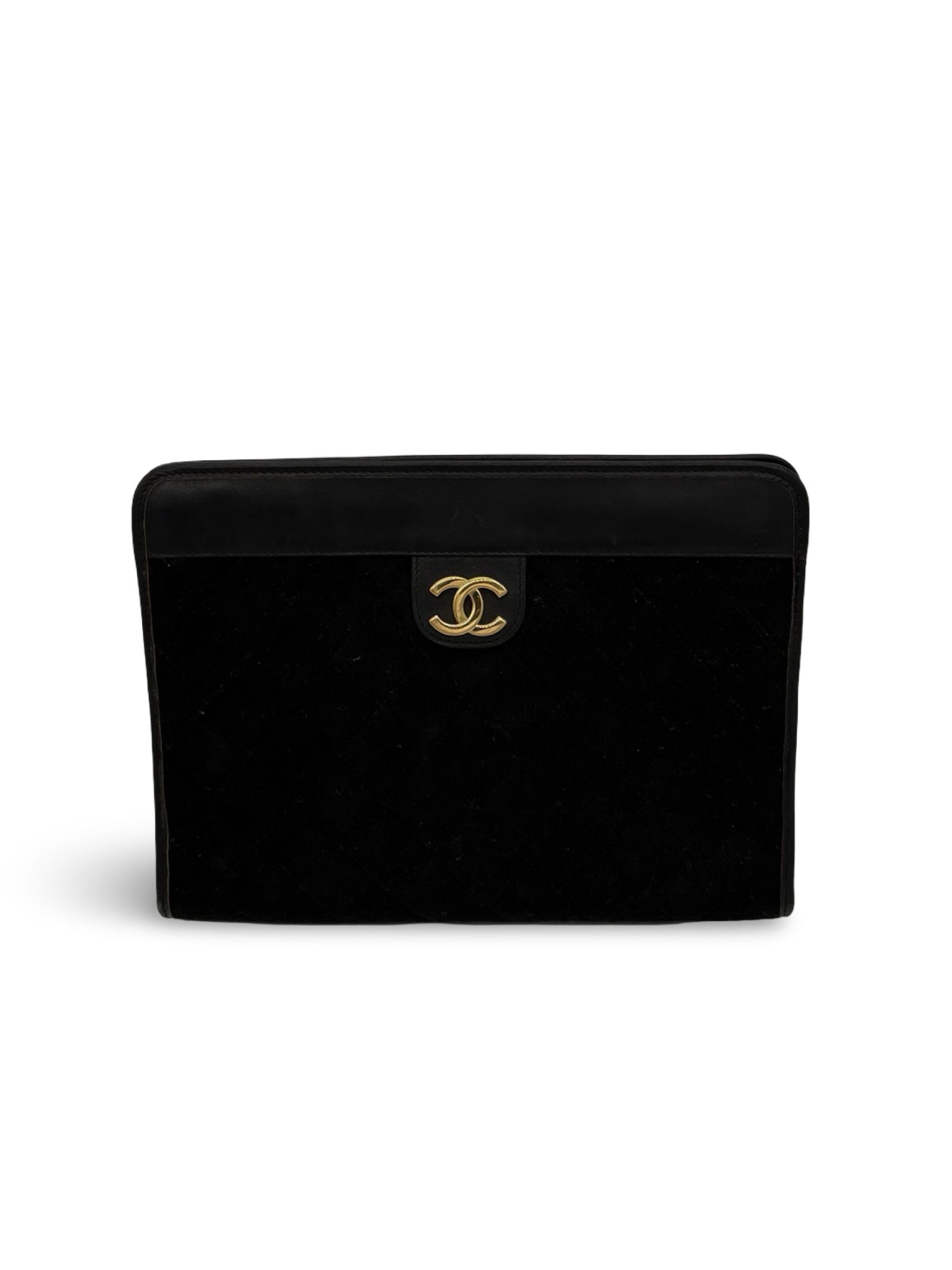 Chanel Black CC Wool and Leather Clutch Bag With 24k Gold Plated Hardware