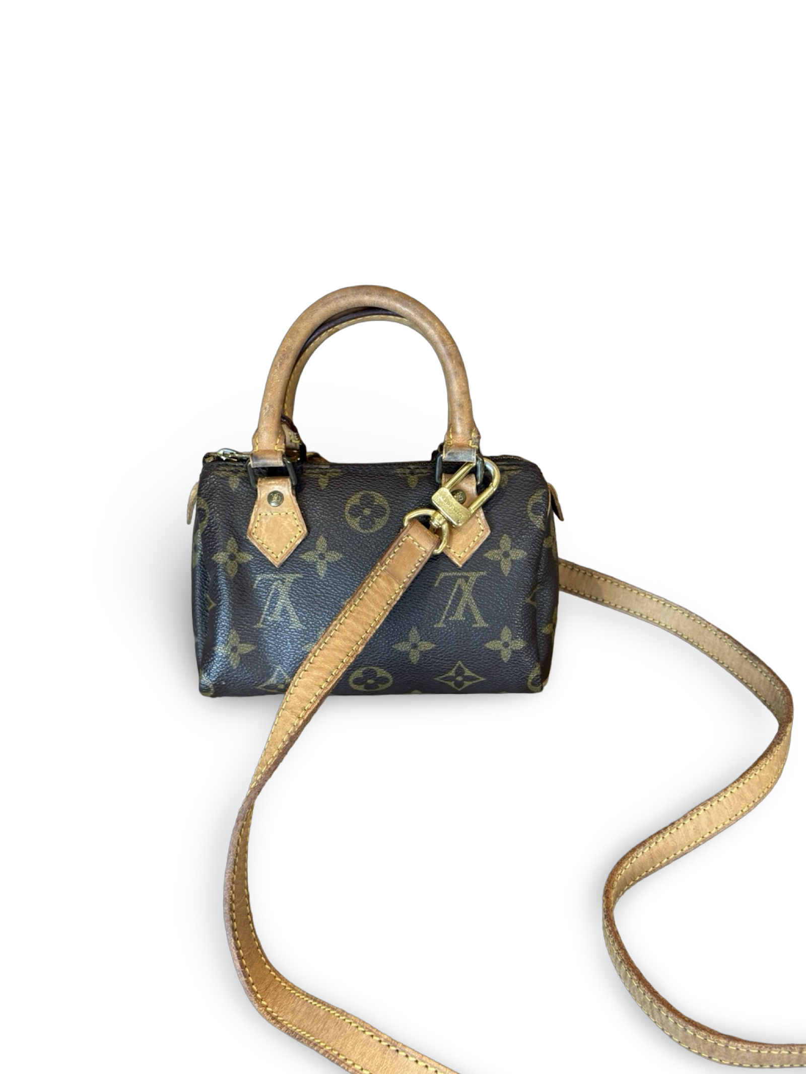 Louis Vuitton Nano Mini Speedy Bandouliere Brown Monogram Canvas Handbag