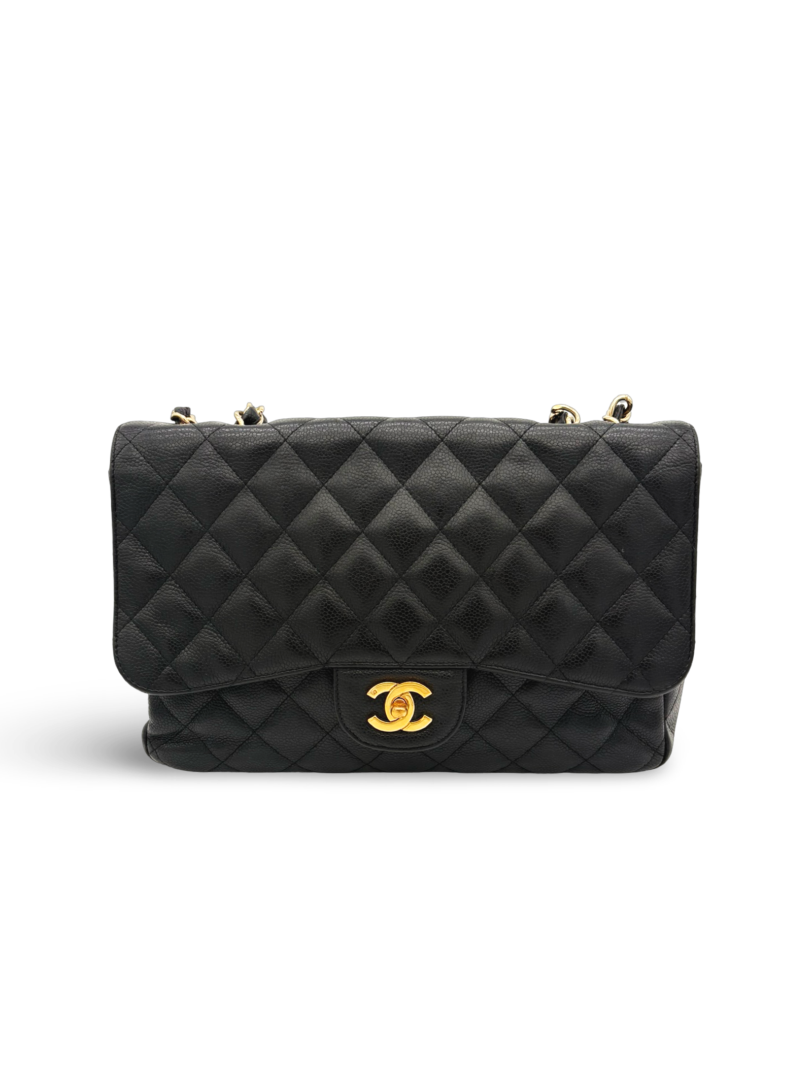 Chanel Jumbo CC Caviar Leather Black Classic One Flap Shoulder Bag