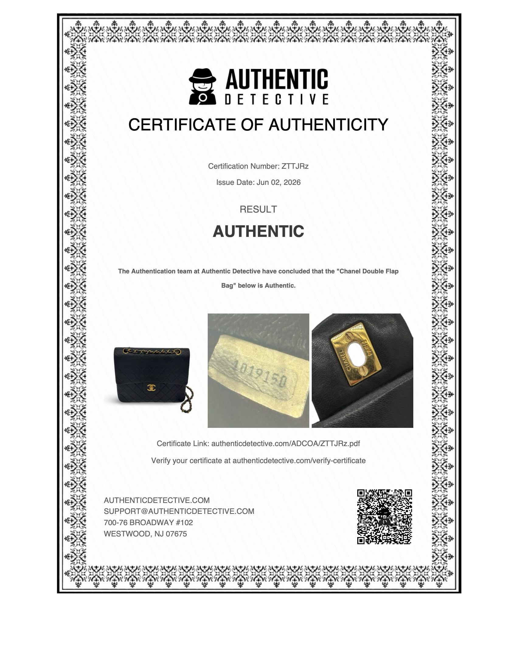 Authentication Certificate