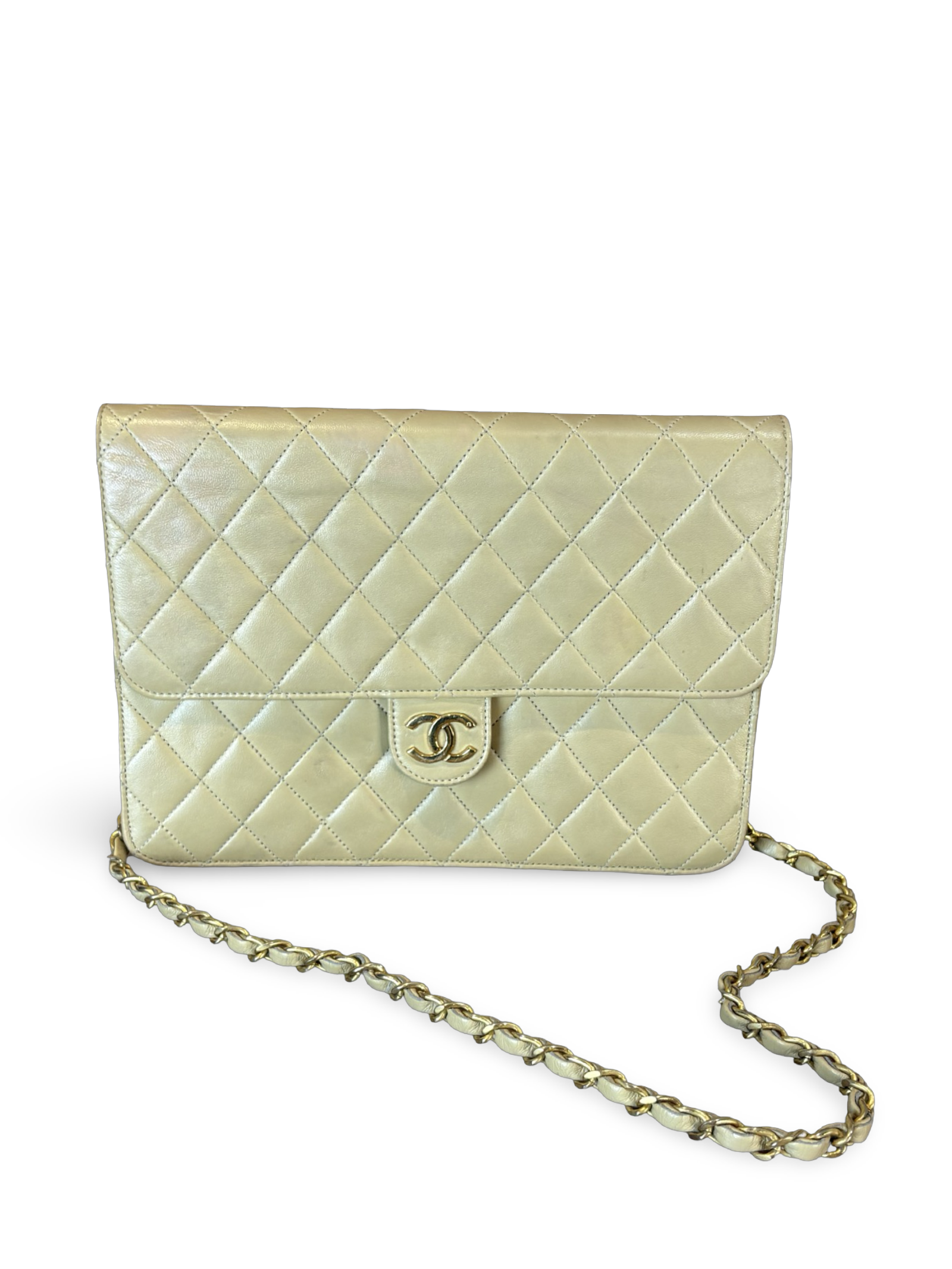 Chanel Lambskin CC Single Flap Beige Chain Handbag
