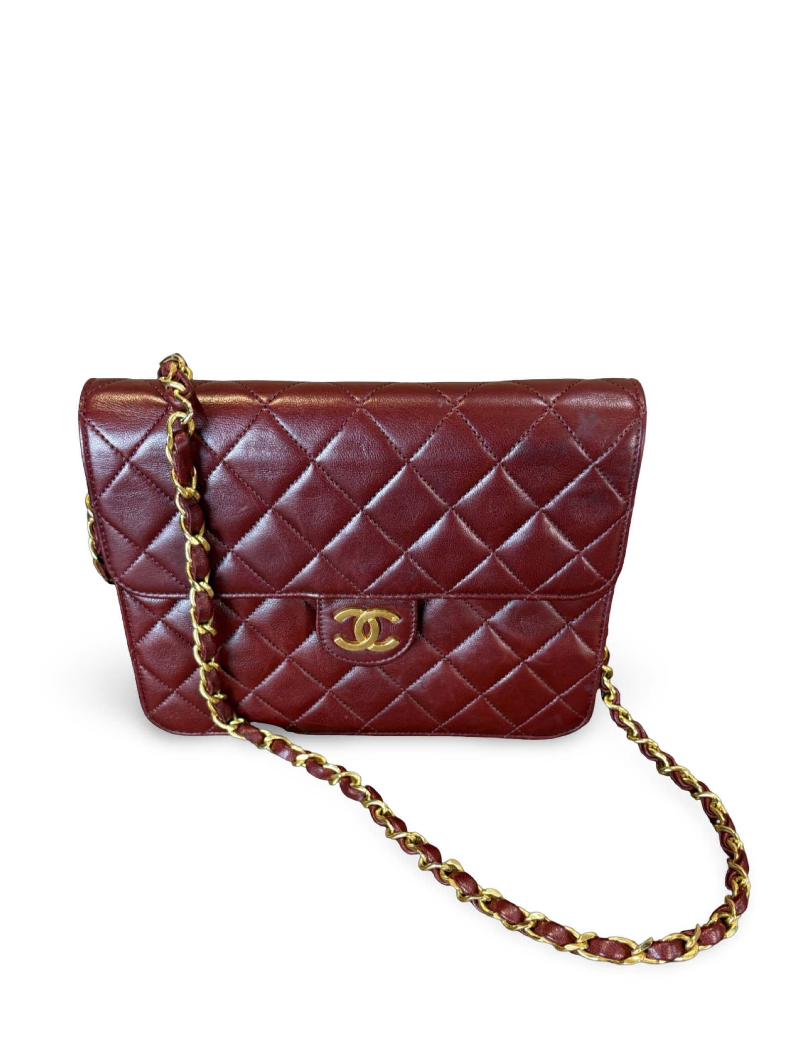 Chanel Lambskin CC Single Flap Cherry Red Chain Handbag