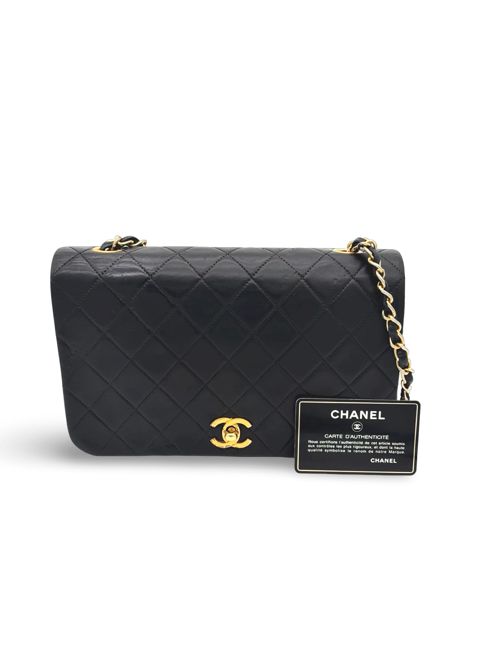 Chanel Black Lambskin Leather One Flap Shoulder Bag