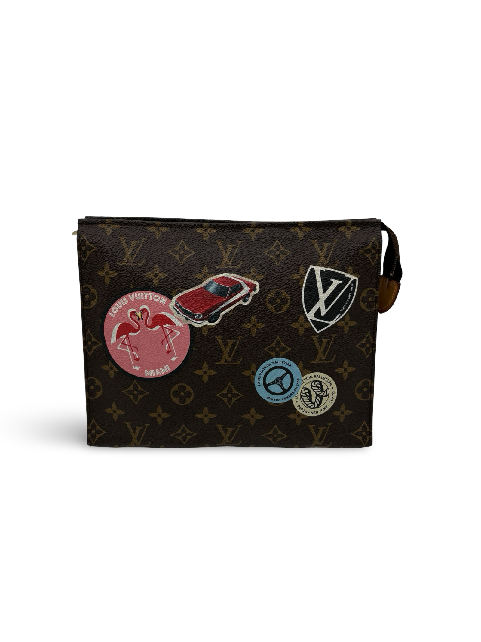 Louis Vuitton Toiletry 26 World Tour Edition Brown Canvas Monogram Clutch Bag With Patches