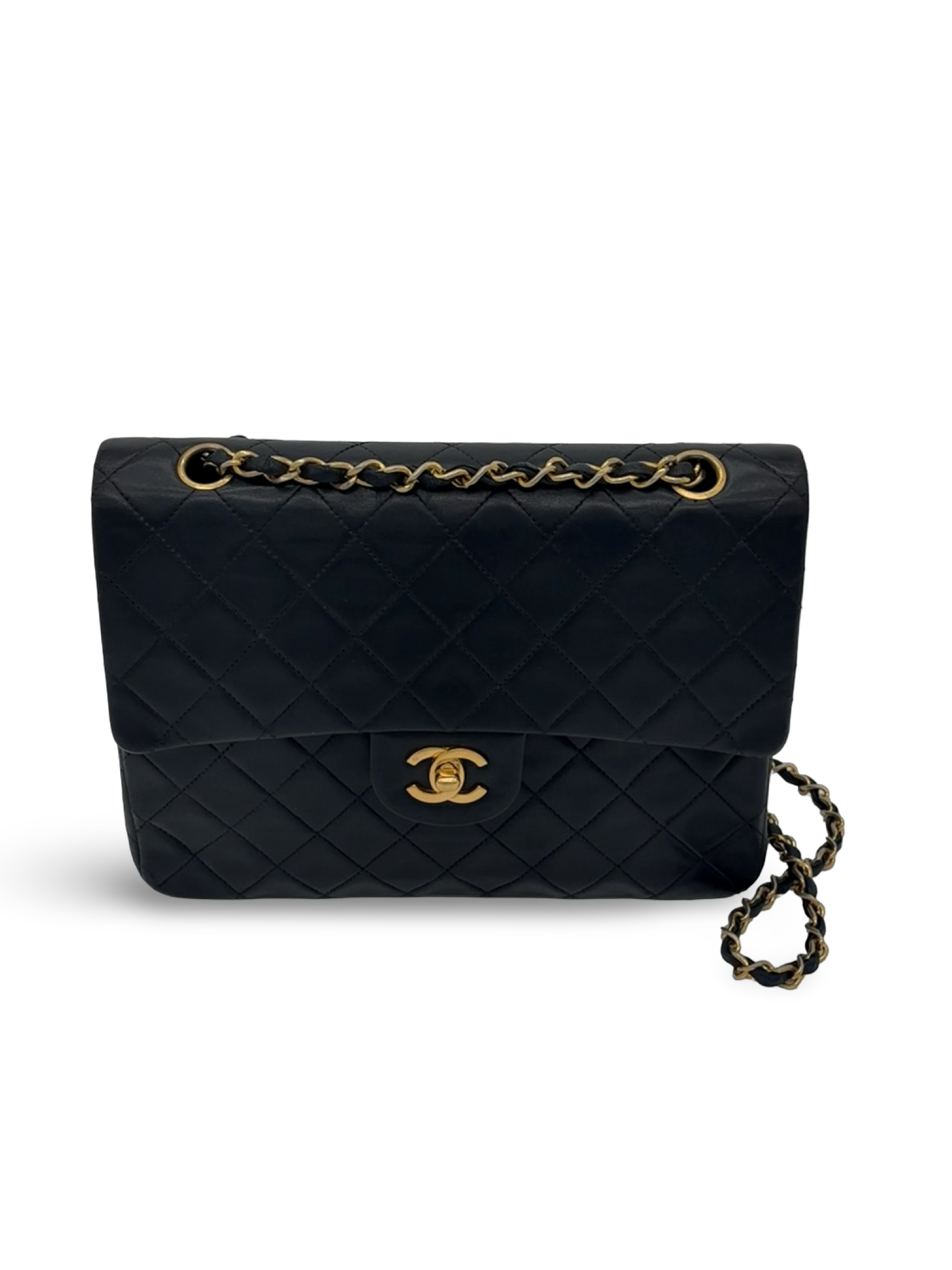 Chanel Black Double Flap Lambskin Leather Double Strap Handbag