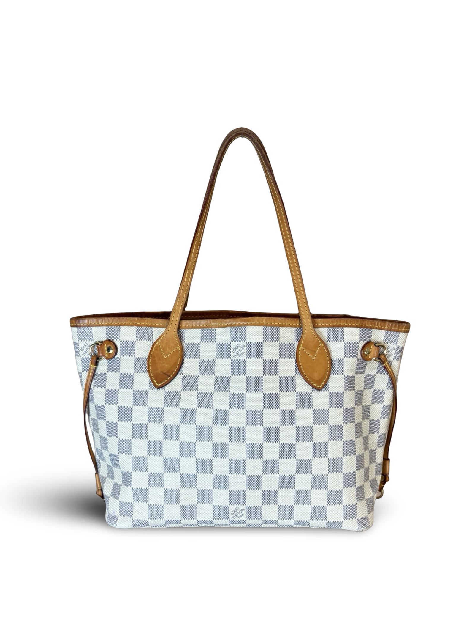 Louis Vuitton Neverfull PM Damier Azur White Monogram Canvas Tote Handbag