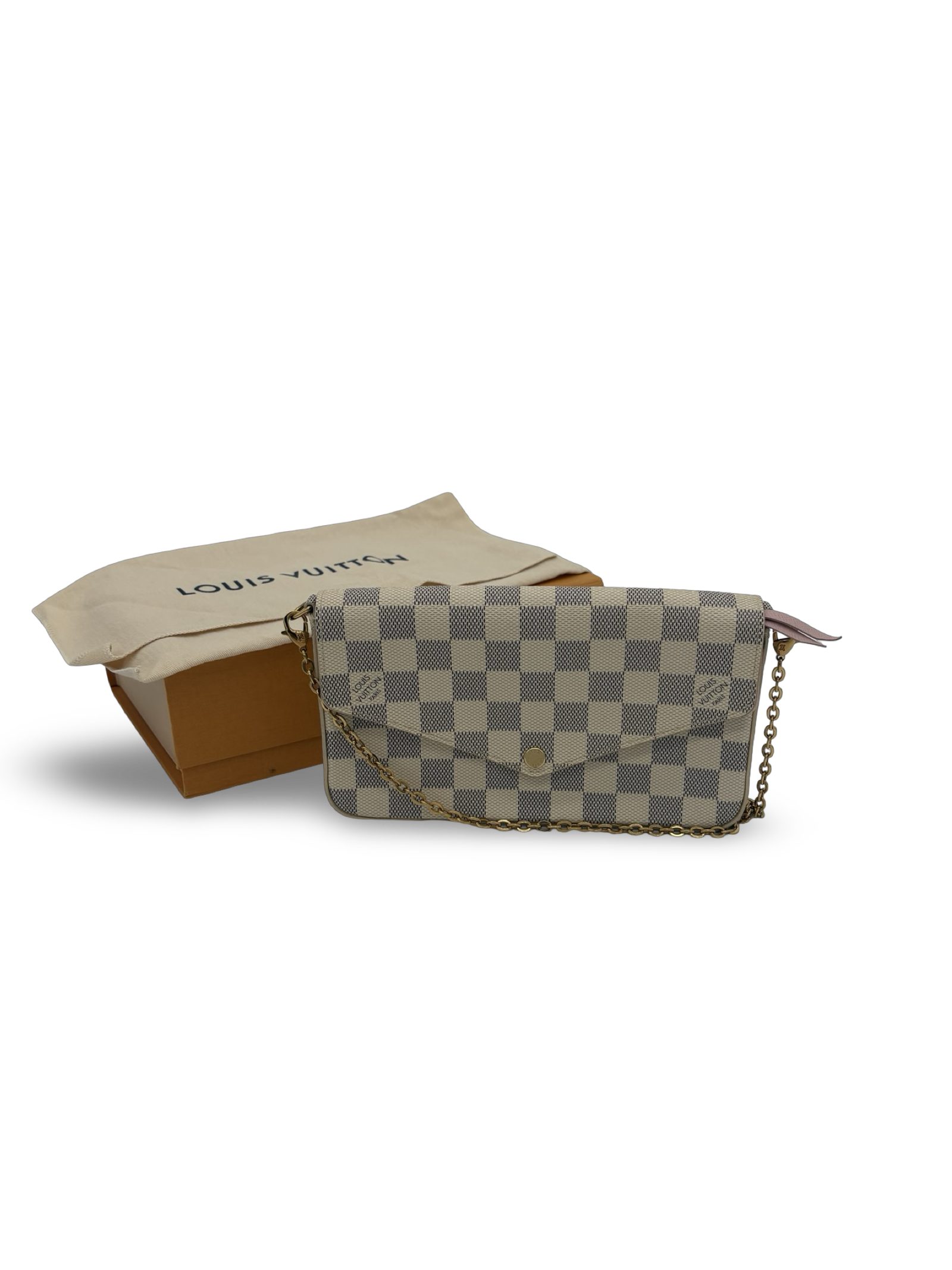 Louis Vuitton Pochette Felicie Damier Azur, White Coated Canvas Wallet on Chain Bag