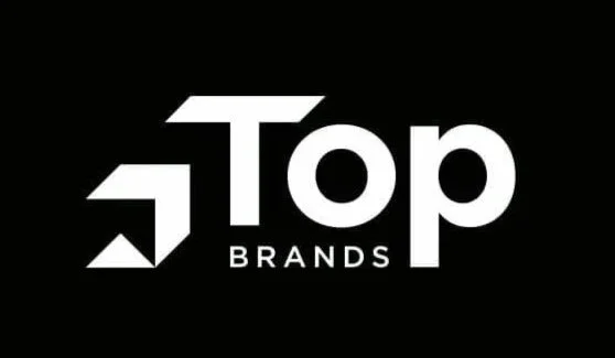 Top Brands logo in black and white with stylized arrow above the text