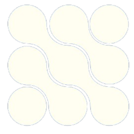 Abstract graphic design with white interconnected circles and wavy lines on a black background.