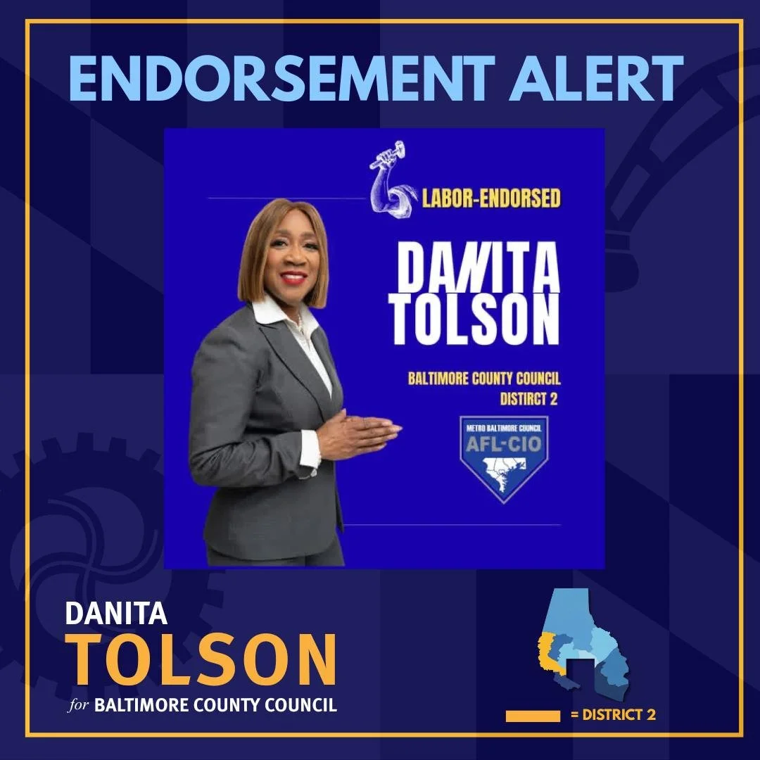 I want to sincerely thank MB AFL-CIO for your endorsement.

At your April 2026 Delegate Meeting, I am truly honored that your council has placed its support behind my candidacy for District 2 &ndash; Danita Tolson in the 2026 Primary Election.

I rem