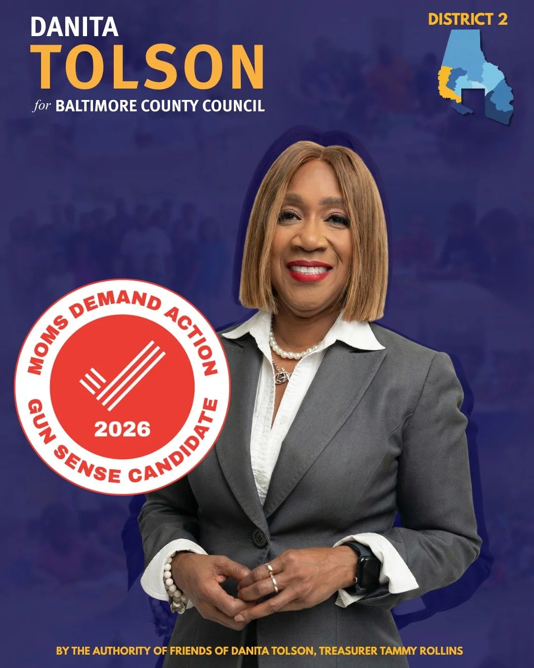 The Campaign of Danita Tolson is honored to receive the 2026 Moms Demand Action Gun Sense Candidate distinction.

This recognition reflects our commitment to advocating for common-sense gun safety, safer communities, and policies that help protect fa