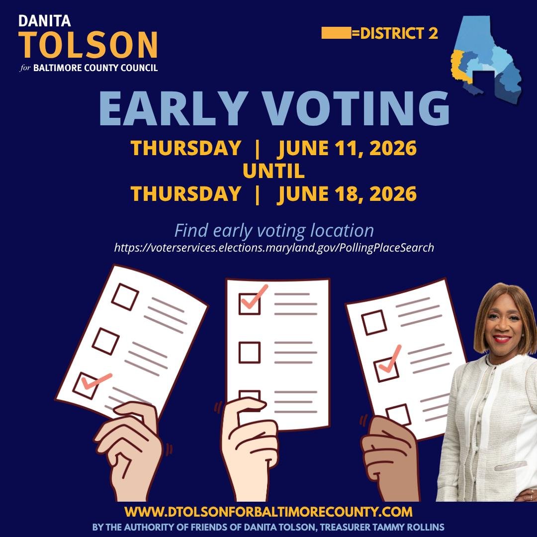 Beginning tomorrow, ahead of Election Day, you can vote at an early voting center. Polls are open from 7am to 8pm. As long as you're in line by 8 pm, you&rsquo;ll be able to vote.

Find early voting location at https://voterservices.elections.marylan