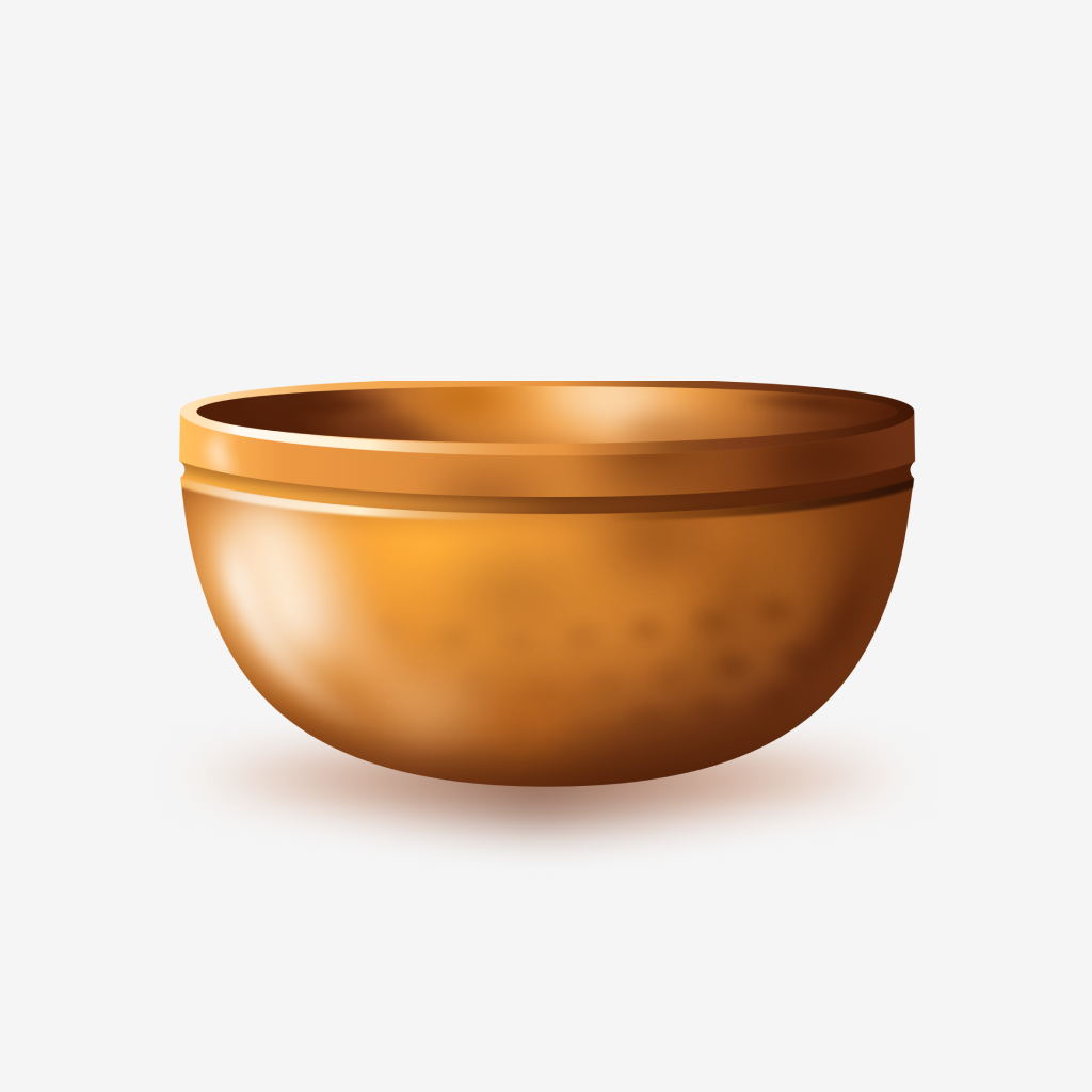A digital illustration of a wooden bowl with a smooth, polished surface, set against a plain white background.