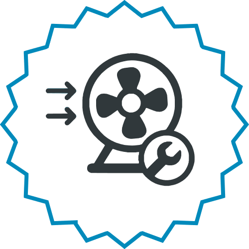 Icon representing cooling fan or ventilation system with wrench indicating maintenance or repair.