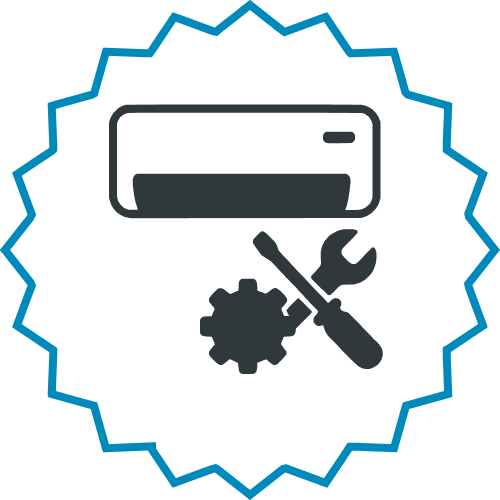 Icon of air conditioning unit with a gear and wrench, indicating maintenance or repair.