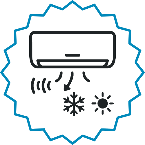 Icon representing air conditioning with snowflake and sun symbols indicating cooling and heating modes.