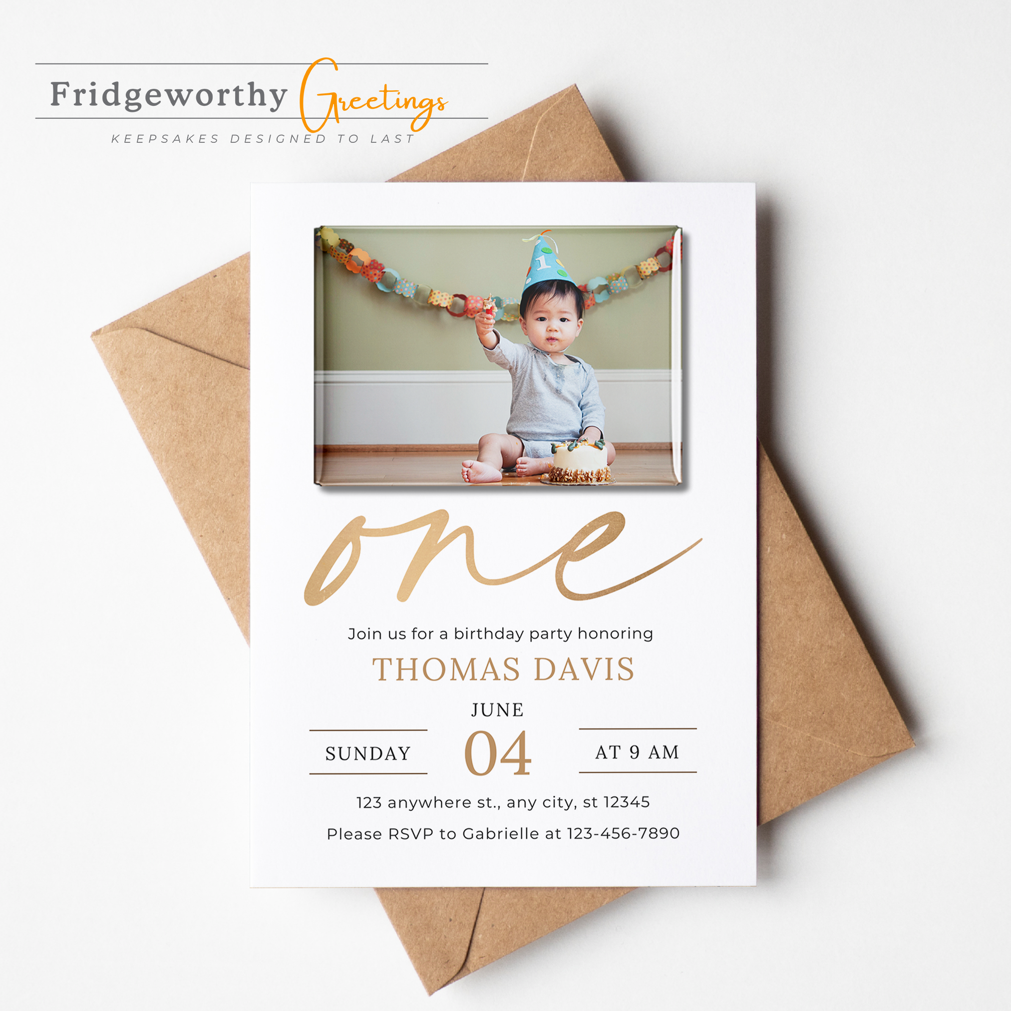 The Maple One - First Birthday Invitation + Keepsake Custom Photo Magnet for Canadian Families