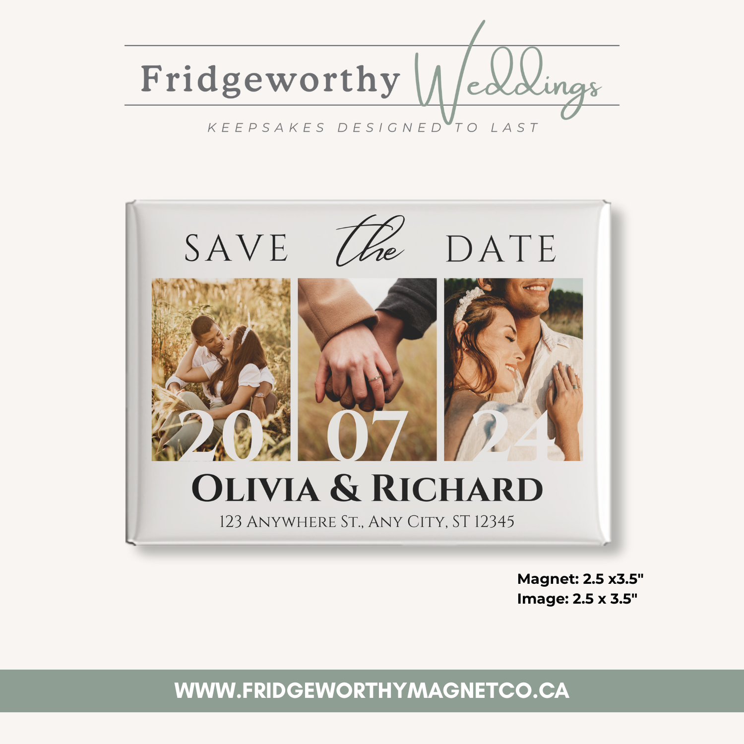 Elora Mill Romance – 3.5" x 2.5" Personalized Keepsake Magnet for Wedding Save the Date