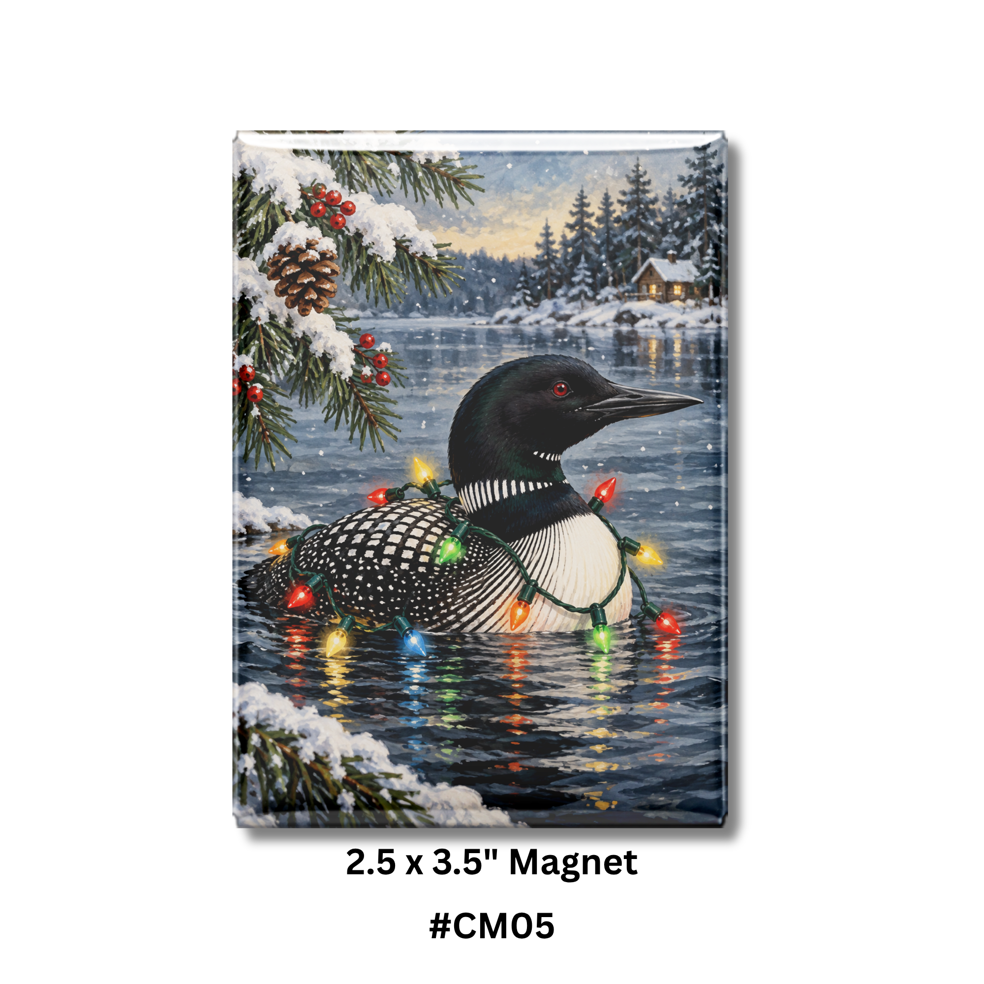 Festive Loon – Christmas Lights Lake Magnet