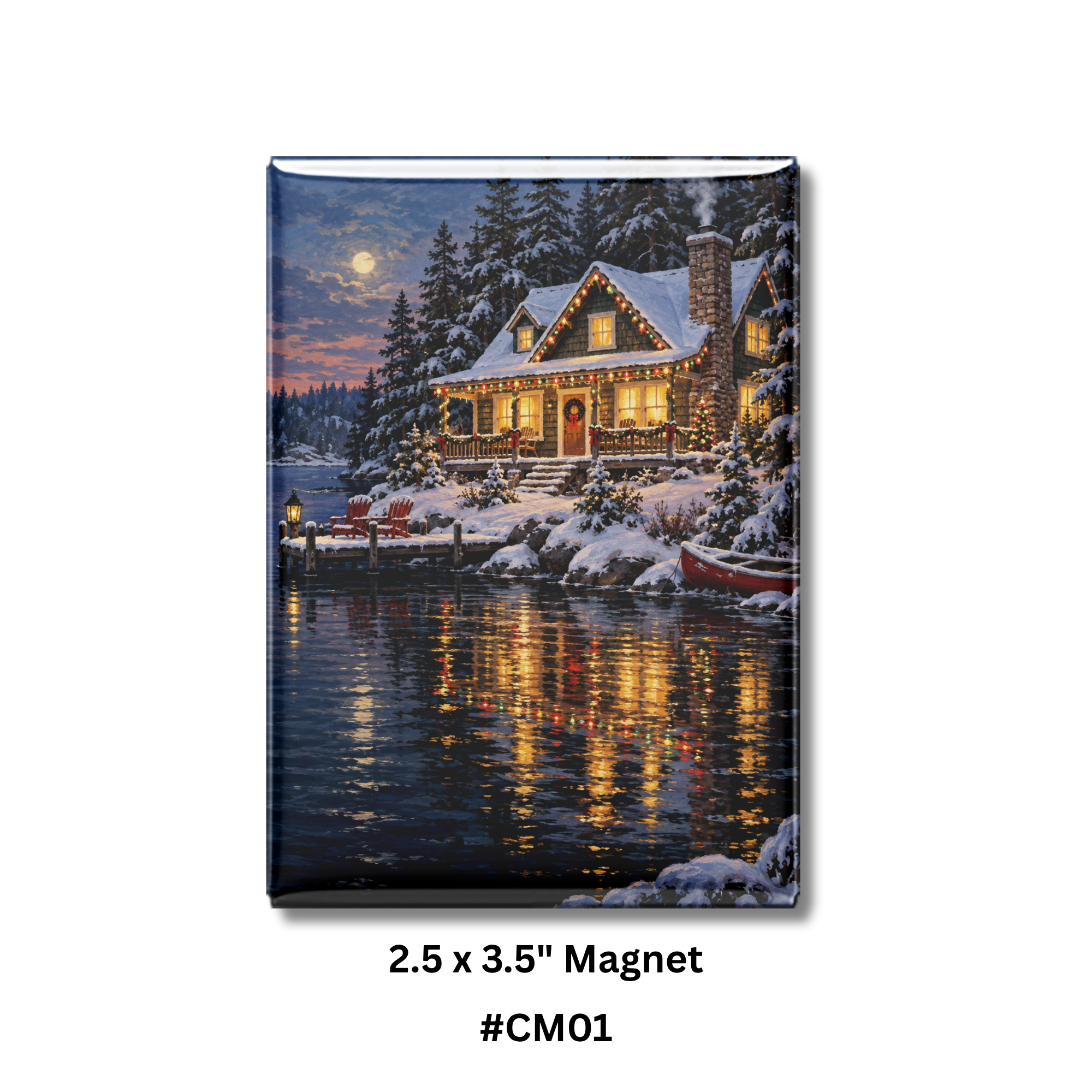 Christmas at the Lake – Cozy Winter Cottage Magnet