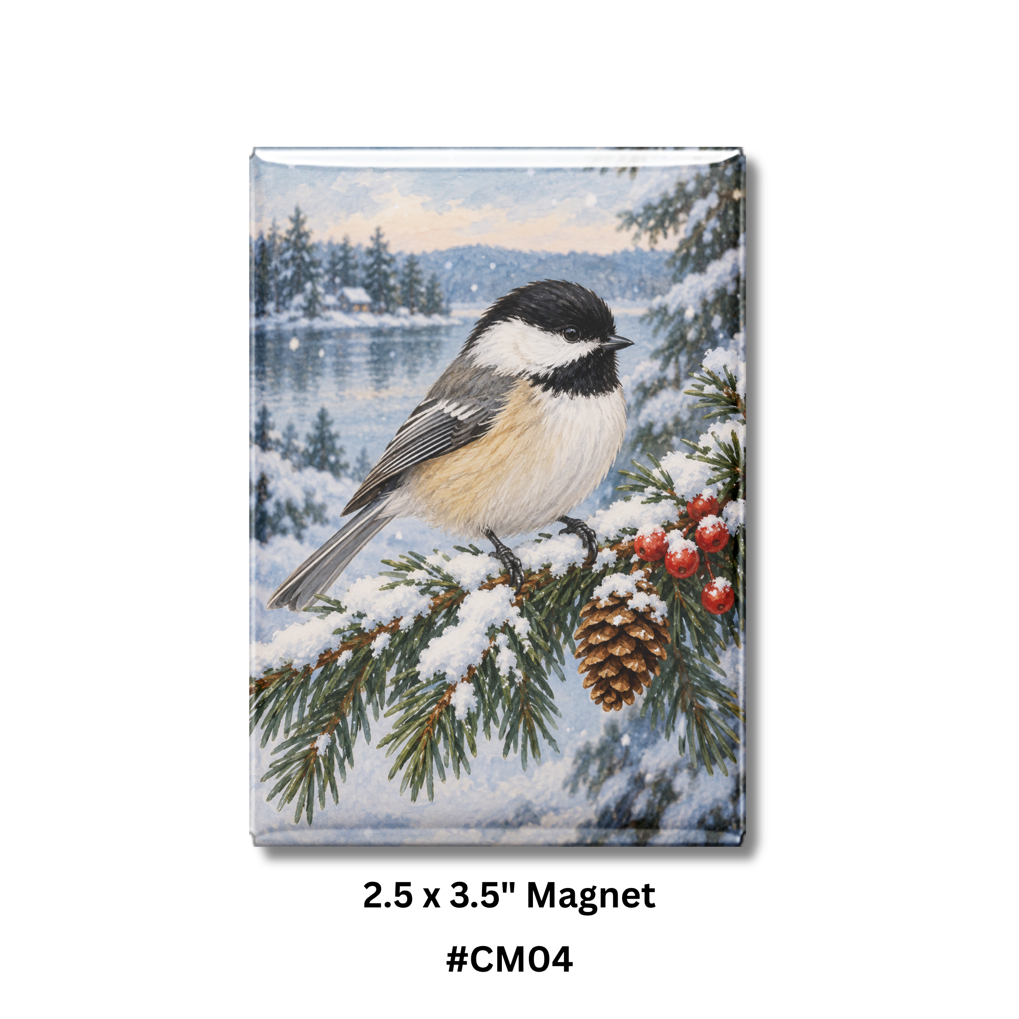 Winter Chickadee – Snowy Woodland Magnet
