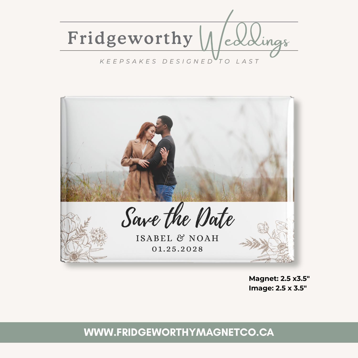 Muskoka Ivory – 3.5" x 2.5" Personalized Keepsake Magnet for Wedding Save the Date