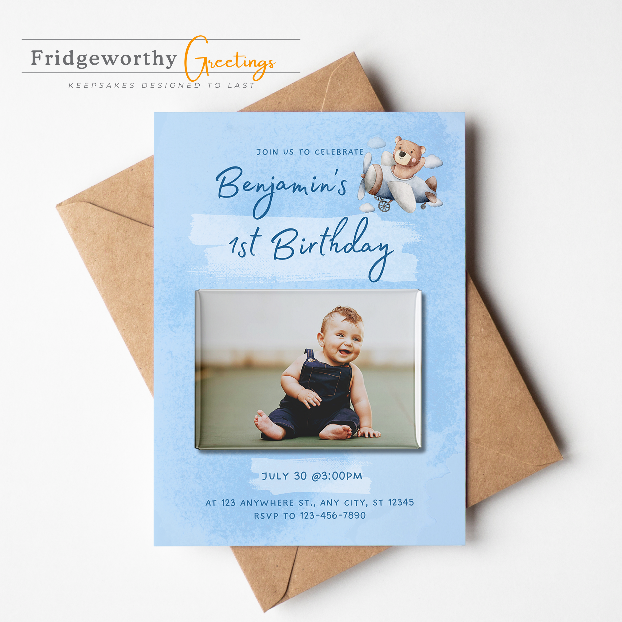 Northern Air - First Birthday Invitation + Keepsake Custom Photo Magnet for Canadian Families