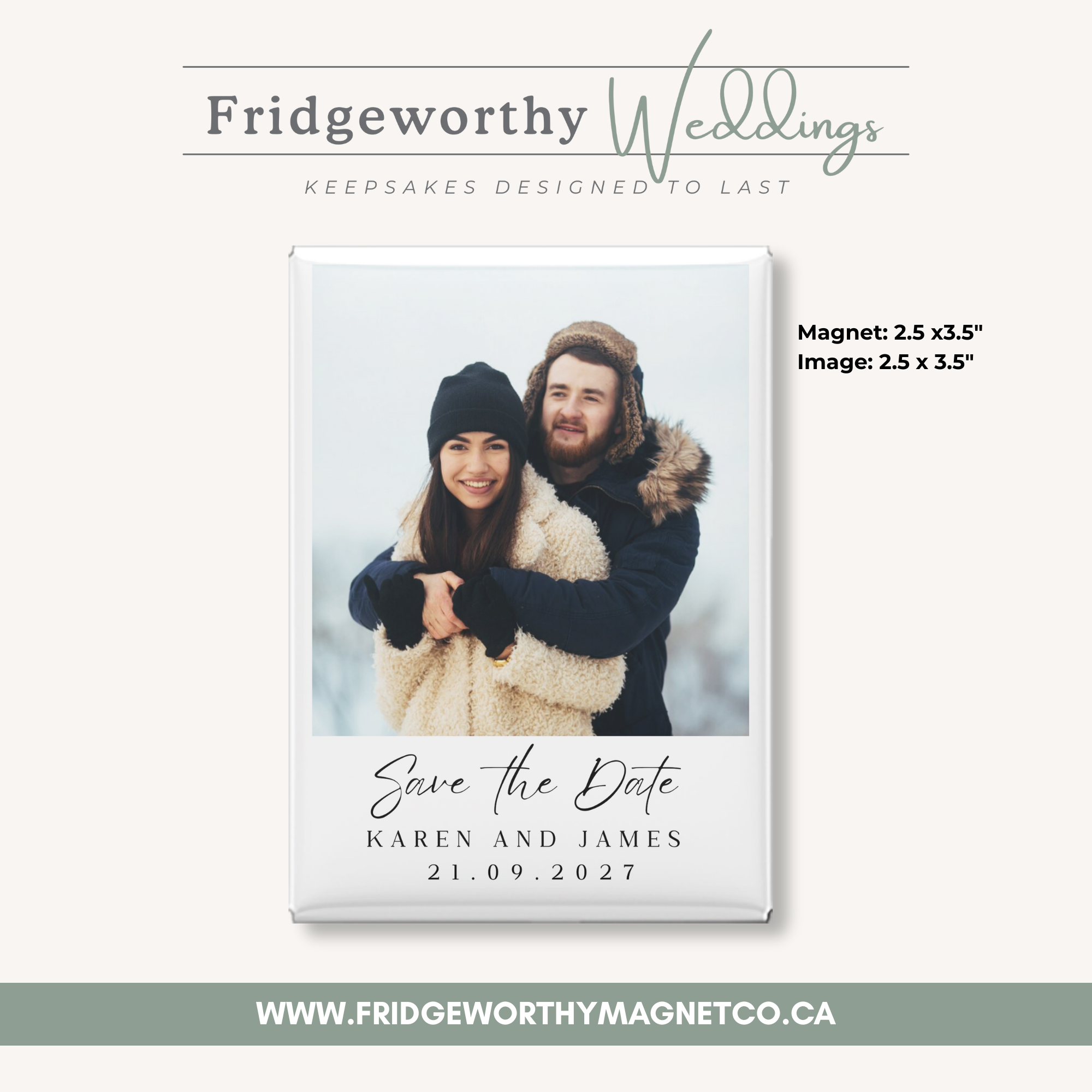 Bancroft Snowfall – 2.5" x 3.5" Personalized Keepsake Magnet for Wedding Save the Date