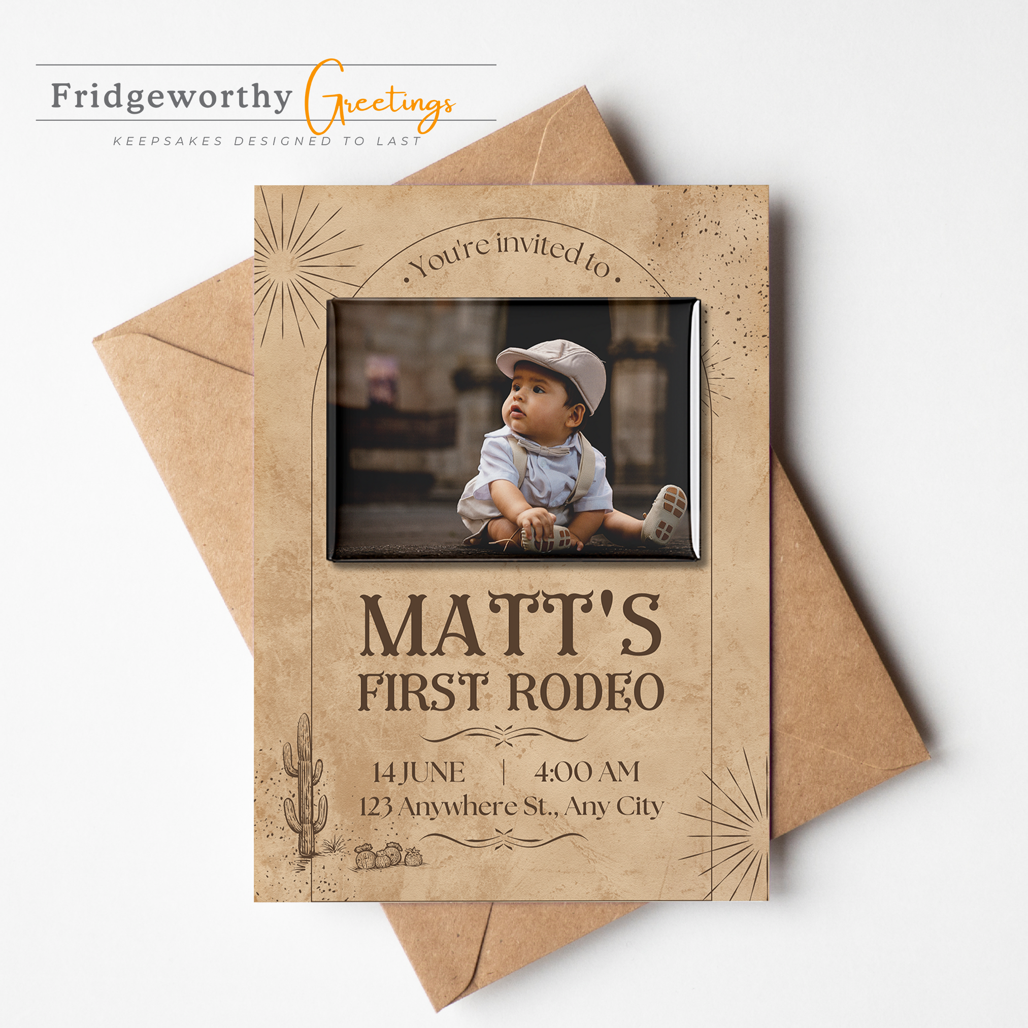 Calgary Rodeo One - First Birthday Invitation + Keepsake Custom Photo Magnet for Canadian Families
