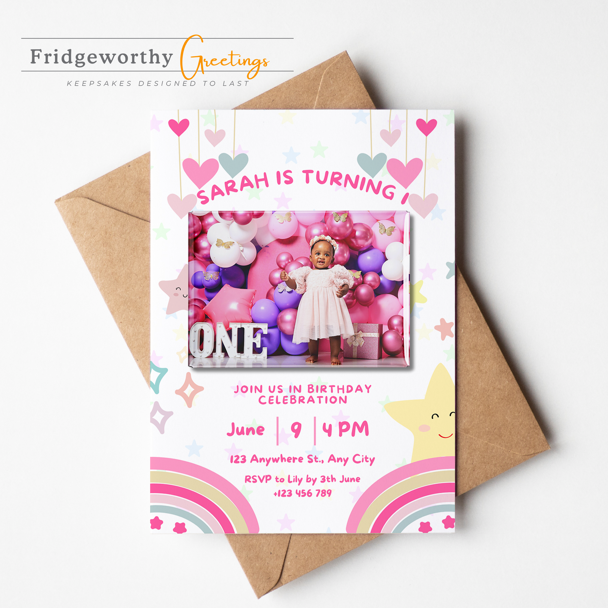 Little Northern Star - First Birthday Invitation + Keepsake Custom Photo Magnet for Canadian Families