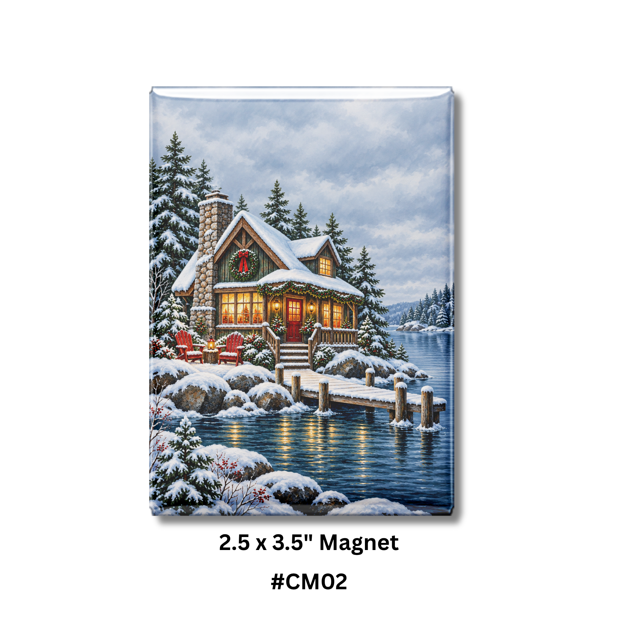 Snowy Lakeside Retreat – Christmas Cottage Magnet