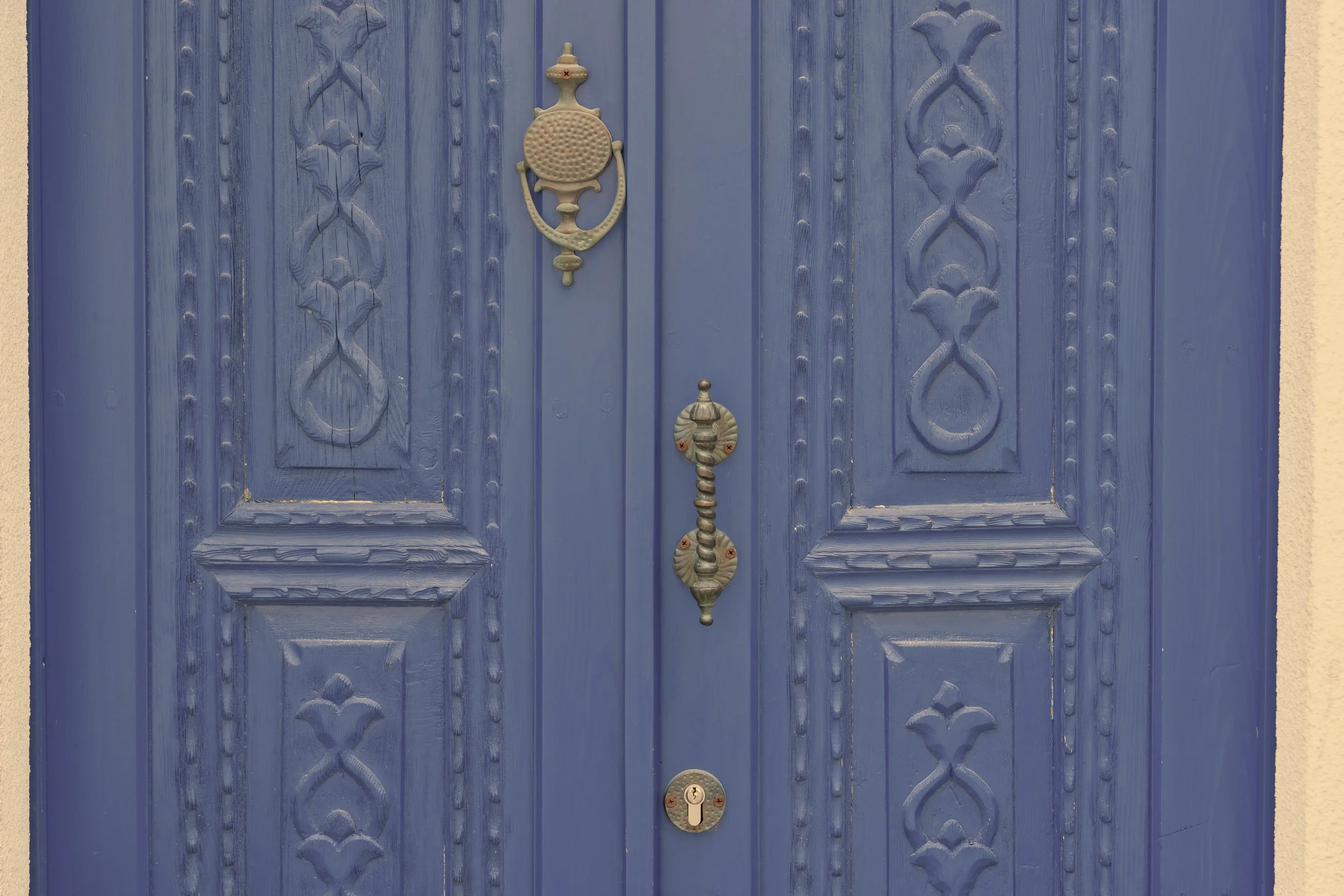 Blue traditional wooden door in Bodrum