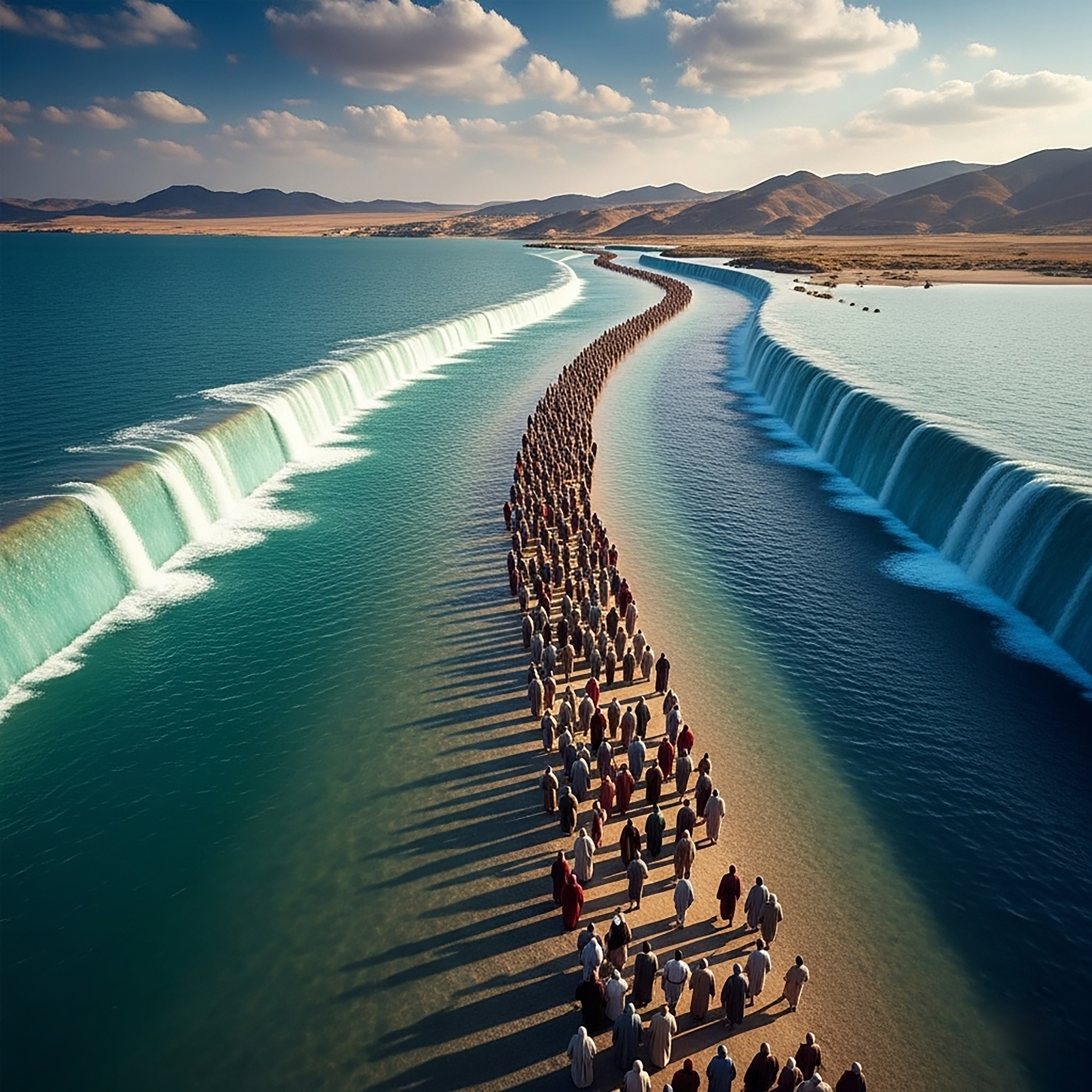 Parting of the Reed Sea by Gemini AI.
(yes, it is REED Sea, not Red Sea!!)