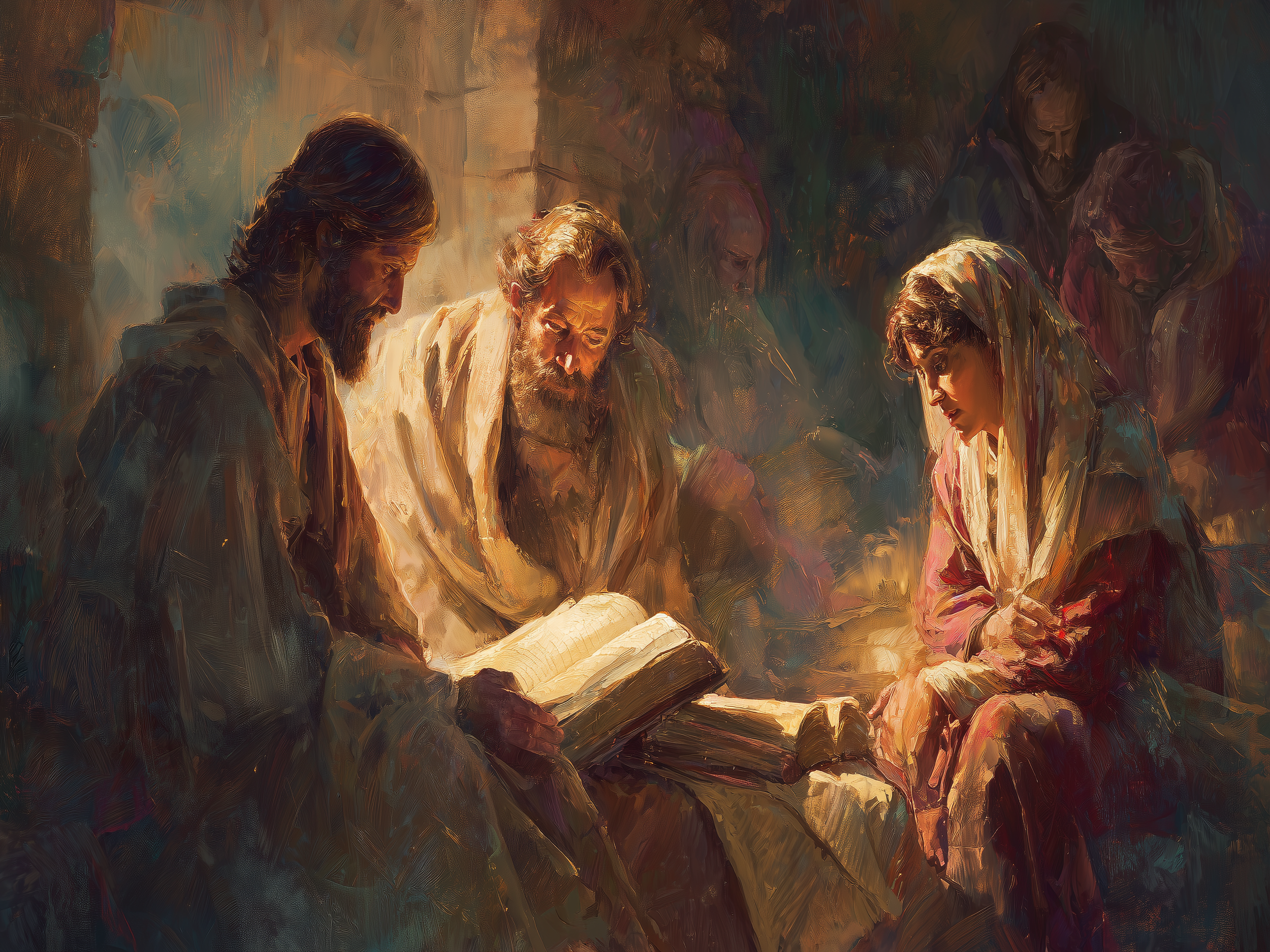 First Century congregation, reading scripture in a home church.
