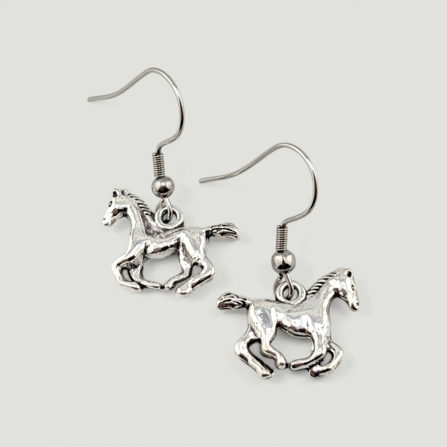 Galloping Horse Drop Earrings - Silver