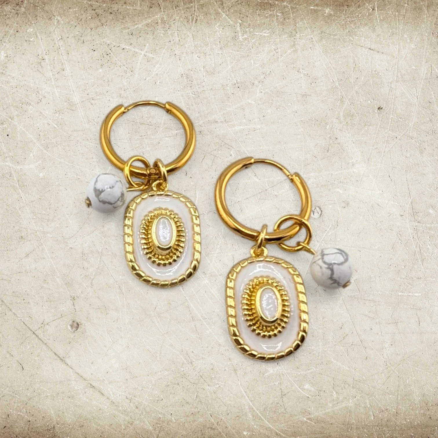 White Enamel Cowboy Hat Huggie Hoop Earrings - Gold