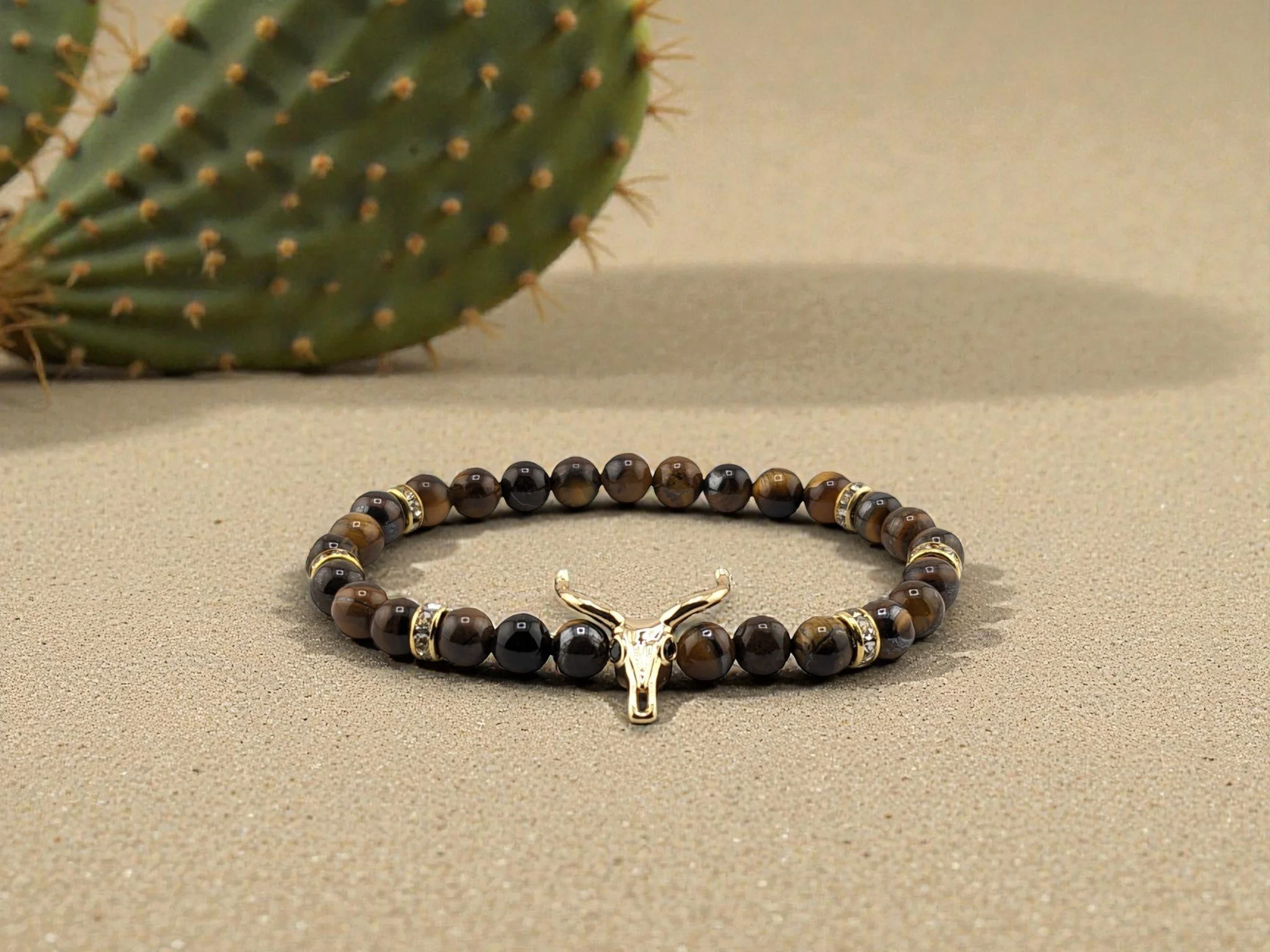 Dainty Bull Skull Velvet Earth Tiger Eye Bracelet